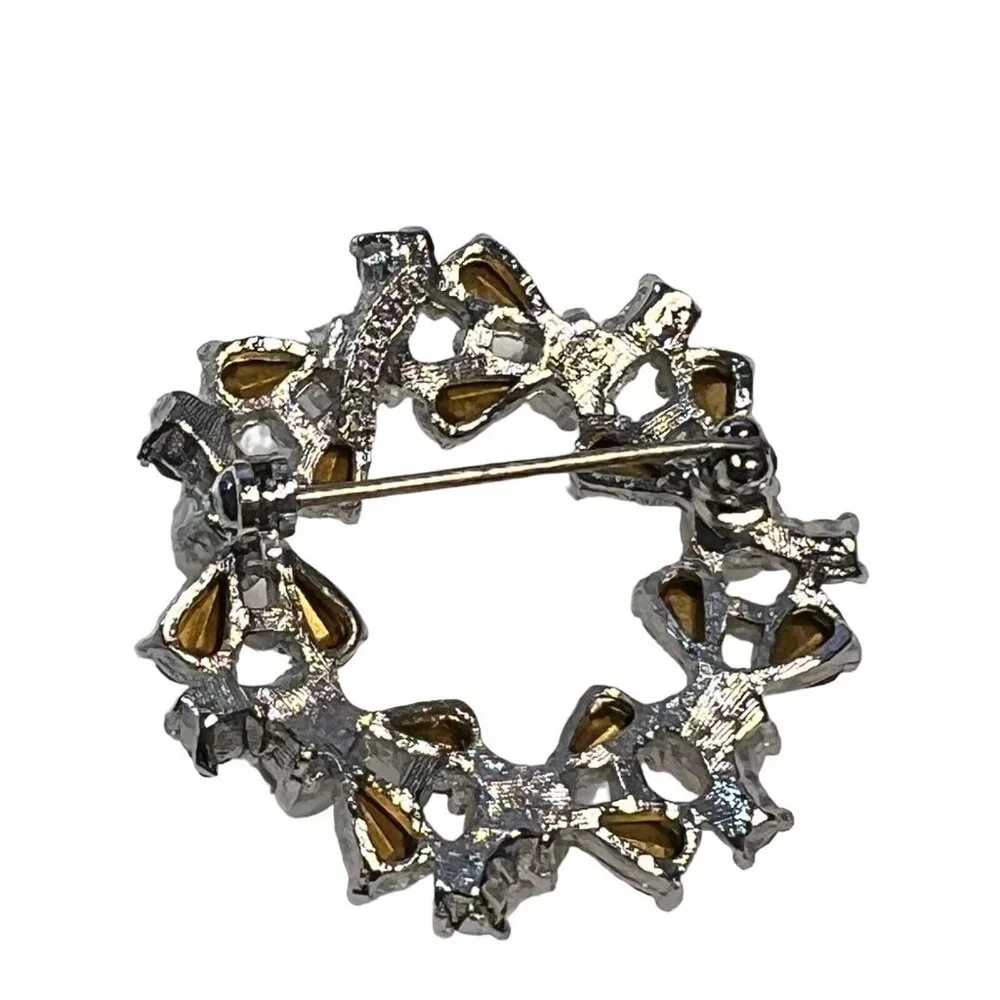 Vintage Richelieu Brooch Wreath‎ Faux Pearl and Rhinestone Silver Tone Signed